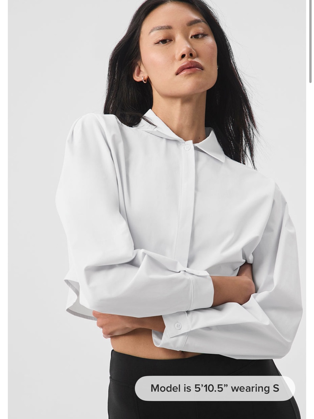 ALO Yoga White Cropped Button-Up Shirt